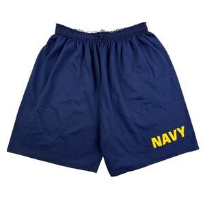 US Navy Athletic Shorts Large Blue Physical Fitness Uniform Military Elastic